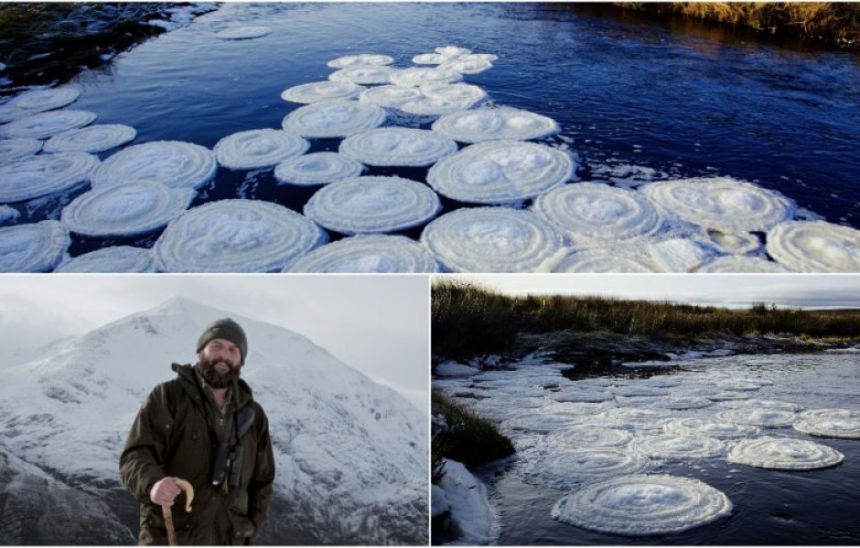 Удивительные “ледяные блины” в реке в Шотландском нагорье