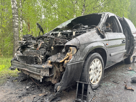 Пожар на трассе: возле агрогородка Беседовичи тушили машину